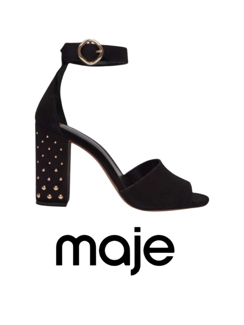 MAJE Paris Studded Block Heel Suede Sandals Heels